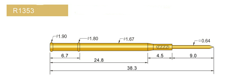 R1353-W探針套管、1.67mm測試針、總長38.3mm、彈簧針套管圖片、測試針套管圖片、頂針套管圖片、探針套管圖片