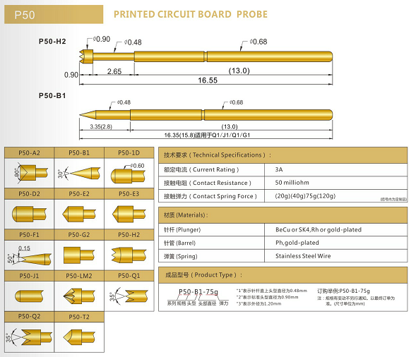 P50測(cè)試探針規(guī)格、P50測(cè)試探針選型、測(cè)試探針廠家